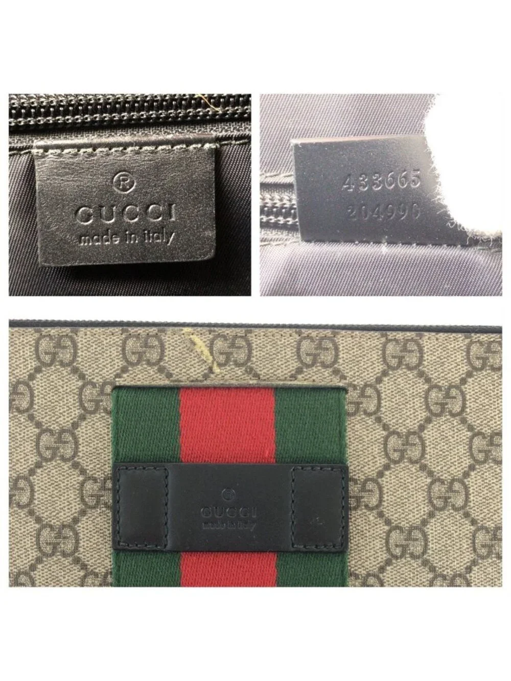 Gucci Sherry Clutch Leather Canvas Beige Black